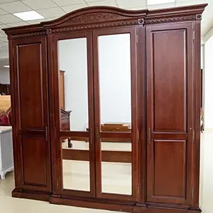 Шкаф 4х дверный с зеркалом "Венеция" Орех 773  купить в интернет магазине Мебель из массива. Звоните +7 495 961-63-63 Шкафы для одежды из массива дерева