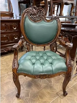 Кресло резное кожаное Green L MSU.499 L PAC53L UN05L купить в интернет магазине Мебель из массива. Звоните +7 495 961-63-63 Кресла деревянные из Индонезии
